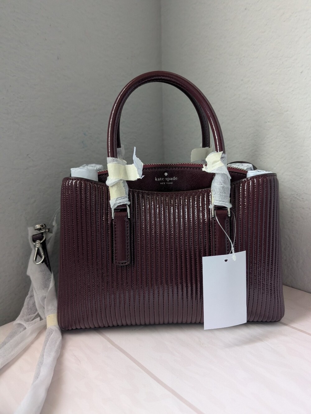 NWT Kate Spade KP176 Thompson Street Shiny Quilted Small Satchel Bag In Grenache